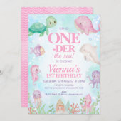 Roze walvis onder het Zee creëert de eerste verjaa Kaart (Voorkant / Achterkant)