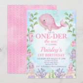 Roze Walvis Onder het Zee Meisjes 1e Verjaardag Kaart (Voorkant / Achterkant)