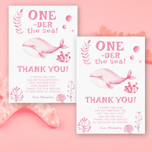 Roze Walvis Oneder De Zee 1e Verjaardag  Bedankkaart
