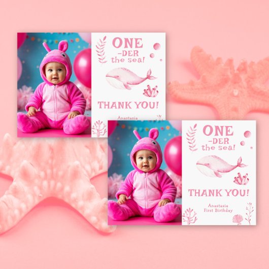Roze Walvis Oneder De Zee 1e Verjaardag Bedankkaart