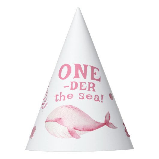 Roze Walvis Oneder De Zee 1e Verjaardag Feesthoedjes (Voorkant)