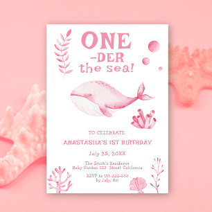 Roze Walvis Oneder De Zee 1e Verjaardag Kaart