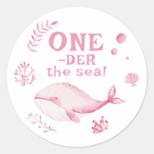 Roze Walvis Oneder De Zee 1e Verjaardag Ronde Sticker