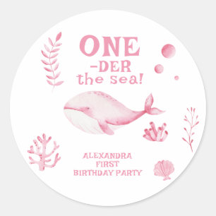 Roze Walvis Oneder De Zee 1e Verjaardag Ronde Sticker