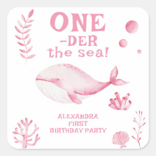 Roze Walvis Oneder De Zee 1e Verjaardag Vierkante Sticker