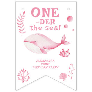 Roze Walvis Oneder De Zee 1e Verjaardag Vlaggetjes
