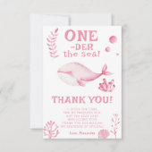 Roze Walvis Oneder Zee 1e Verjaardag  Bedankkaart (Voorkant)
