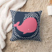 Roze walvis op marineblauw Sierkussen (Deken)
