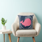 Roze walvis op marineblauw Sierkussen (Stoel)