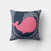 Roze walvis op marineblauw Sierkussen (Achterkant)