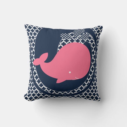Roze walvis op marineblauw Sierkussen (Voorkant)