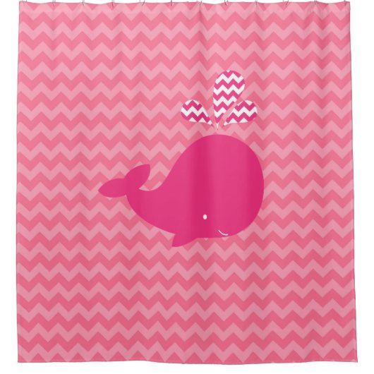 Roze walvis op roze Chevron Stripes Douchegordijn (Voorkant)
