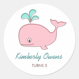 Roze Walvis Party Sticker Labels / Cupcake Toppers