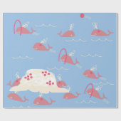 Roze walvis spelen in blauwe oceaan schattig kinde cadeaupapier (Vlak)