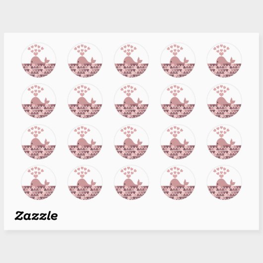 Roze walvisliefde ronde sticker (Vel)