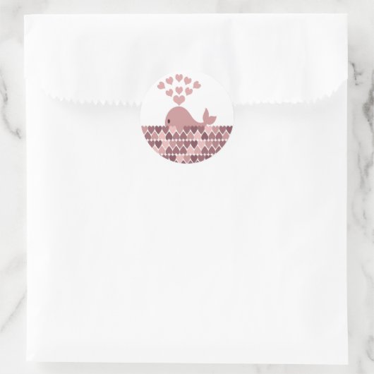 Roze walvisliefde ronde sticker (Tas)