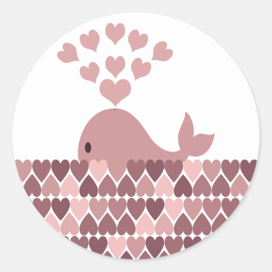 Roze walvisliefde ronde sticker (Voorkant)