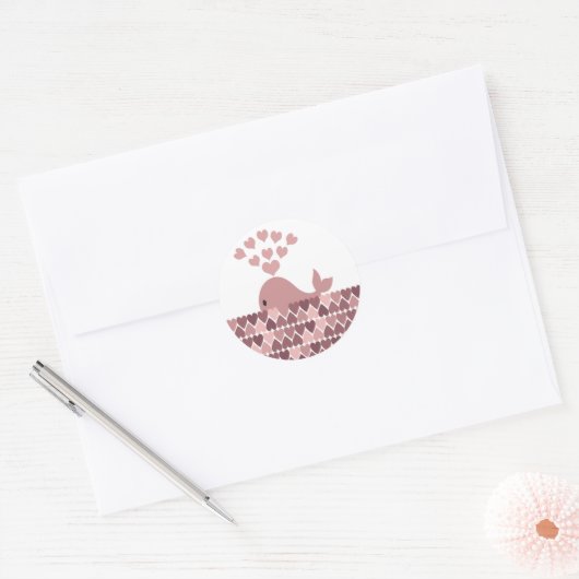 Roze walvisliefde ronde sticker (Envelop)