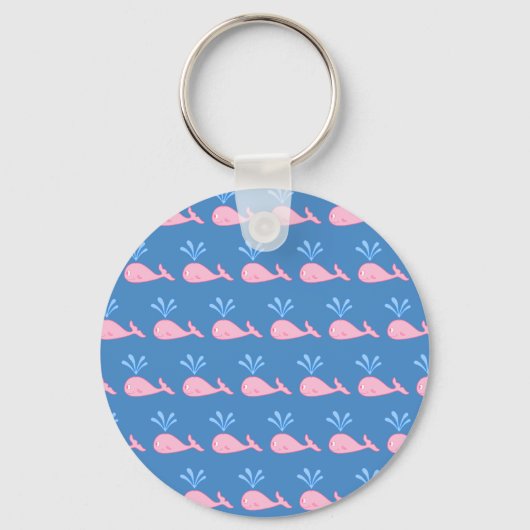 Roze walvispatroon op blauw. sleutelhanger (Voorkant)
