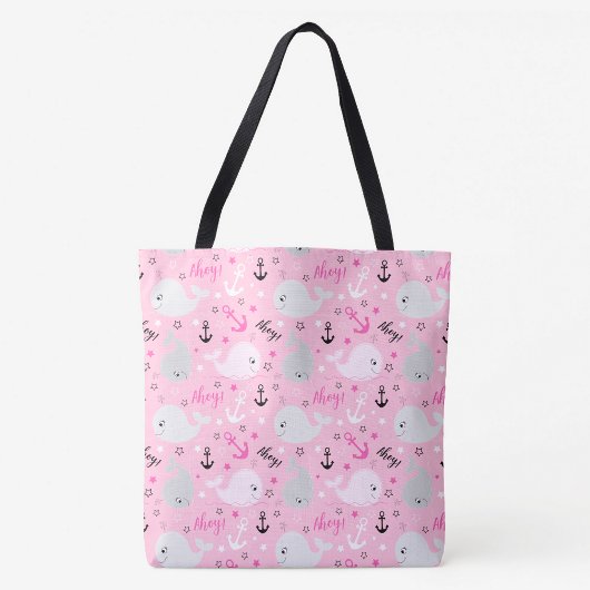 Roze walvissen verankeren nautische meisjesachtige tote bag