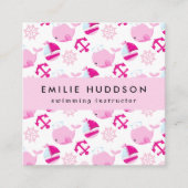 Roze walvissen, zweminstructeur, zwemcoach vierkante visitekaartje (Voorkant)