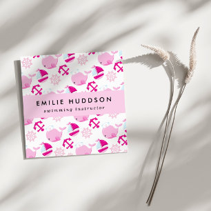 Roze walvissen, zweminstructeur, zwemcoach vierkante visitekaartje