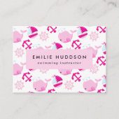 Roze walvissen, zweminstructeur, zwemcoach visitekaartje (Voorkant)