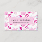 Roze walvissen, zweminstructeur, zwemcoach visitekaartje (Voorkant)