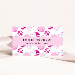 Roze walvissen, zweminstructeur, zwemcoach visitekaartje