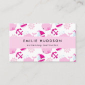 Roze walvissen, zweminstructeur, zwemcoach visitekaartje (Voorkant)