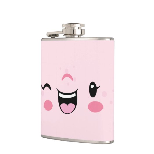Roze wandelfles Kawaii Face Heupfles (Links)
