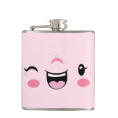 Roze wandelfles Kawaii Face Heupfles (Voorkant)