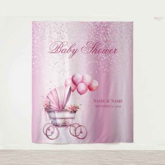 Roze Wandelwagen Achtergrond Wandkleed (Voorkant)