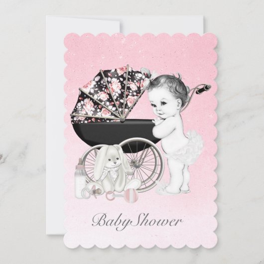 Roze wandelwagen baby shower kaart (Voorkant)