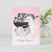 Roze wandelwagen baby shower kaart (Staand voorkant)