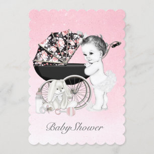 Roze wandelwagen baby shower kaart