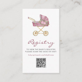 Roze wandelwagen Baby shower QR Code Registry Informatiekaartje