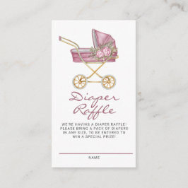 Roze wandelwagen Bloemen Luier Raffle Game Informatiekaartje