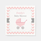 Roze wandelwagen Chevron Baby Girl Douche Servette Servetten (Voorkant)