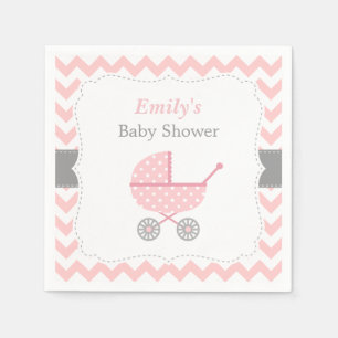 Roze wandelwagen Chevron Baby Girl Douche Servette Servetten