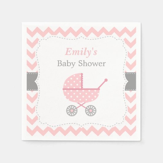 Roze wandelwagen Chevron Baby Girl Douche Servette Servetten (Voorkant)