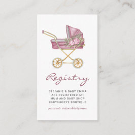 Roze wandelwagen Floral Baby shower Registry Informatiekaartje
