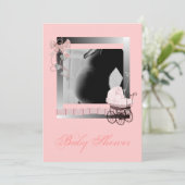 Roze wandelwagen Foto Baby shower Uitnodiging (Staand voorkant)
