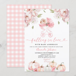 Roze wandelwagen Herfst Baby shower Uitnodiging