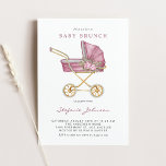 Roze  wandelwagen Het is een meisje Baby Brunch Kaart<br><div class="desc">Nodig gasten uit voor uw evenement met deze aanpasbare baby-brunchuitnodiging. Het beschikt over een aquarel  kinderwagen en roze bloemen. Deze  baby brunchuitnodiging is ideaal voor It's a Girl baby shower. Personaliseer door uw gegevens toe te voegen.</div>