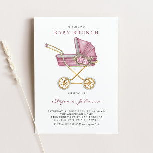 Roze wandelwagen Het is een meisje Baby Brunch Kaart