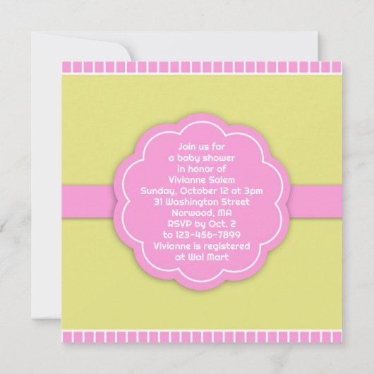 Roze wandelwagen Meisje Baby shower Flat Invitatio Kaart (Achterkant)