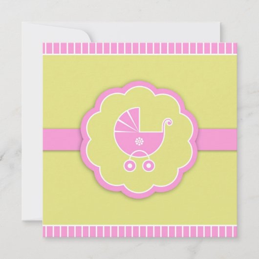 Roze wandelwagen Meisje Baby shower Flat Invitatio Kaart (Voorkant)