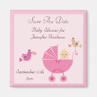 Roze wandelwagen & Vogels Save The Date Baby showe