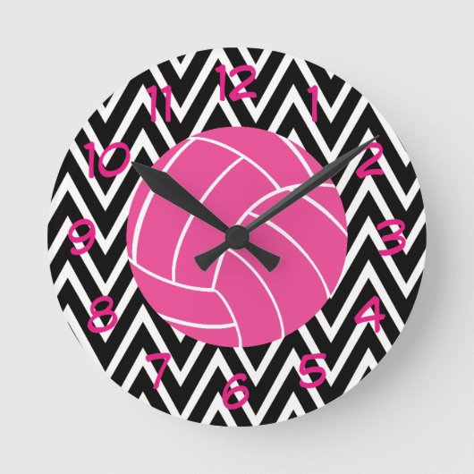 Roze wandklok rond Volleyball Chevron Zigzag Patte (Voorkant)